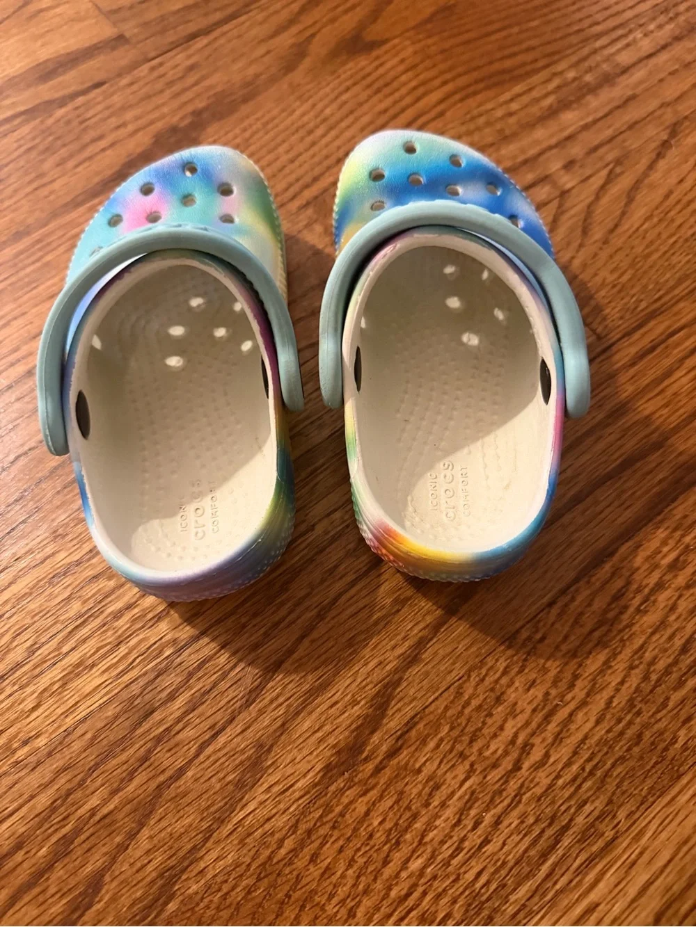 CROCS Kids Pastel Tie-Dye Clogs with Light Blue Strap